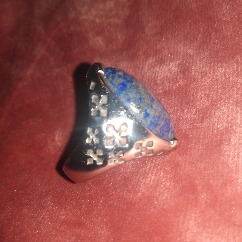 Blue Lapis Gemstone Ring Silver Almond Shaped Gem Stone Cutout Design Setting 8 - Picture 7 of 8